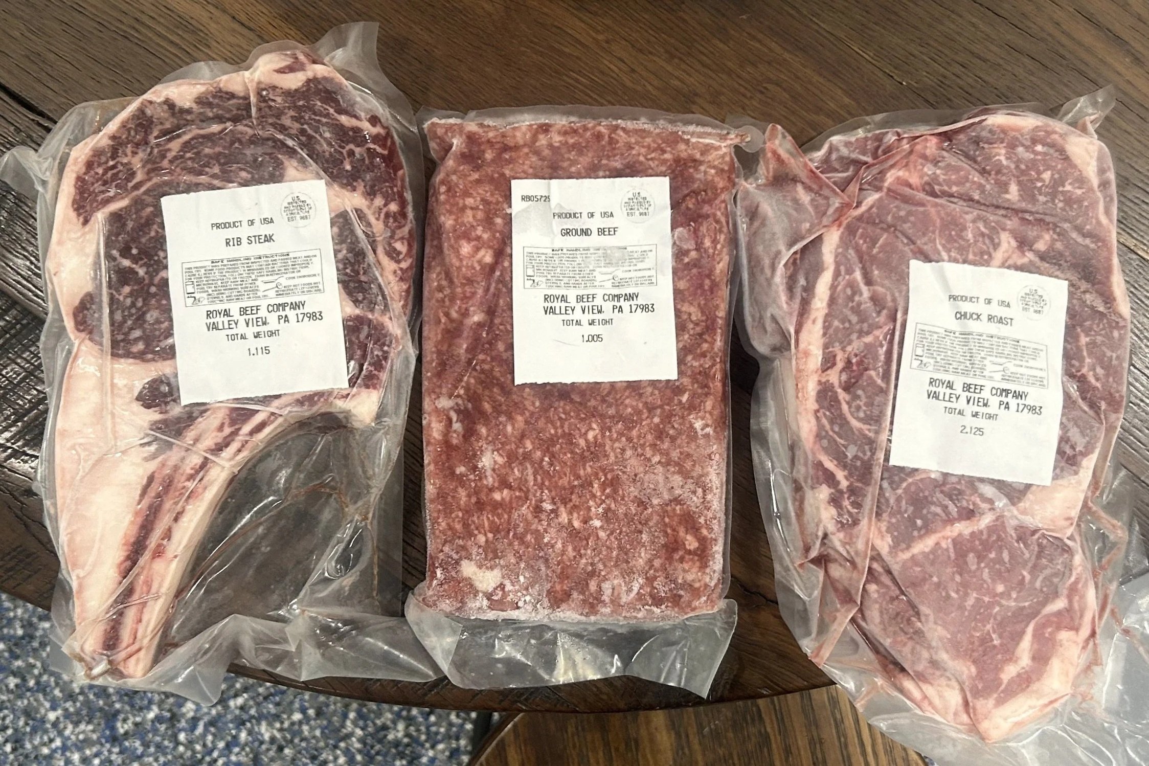 Packaged steak and ground beef from Royle Beef.